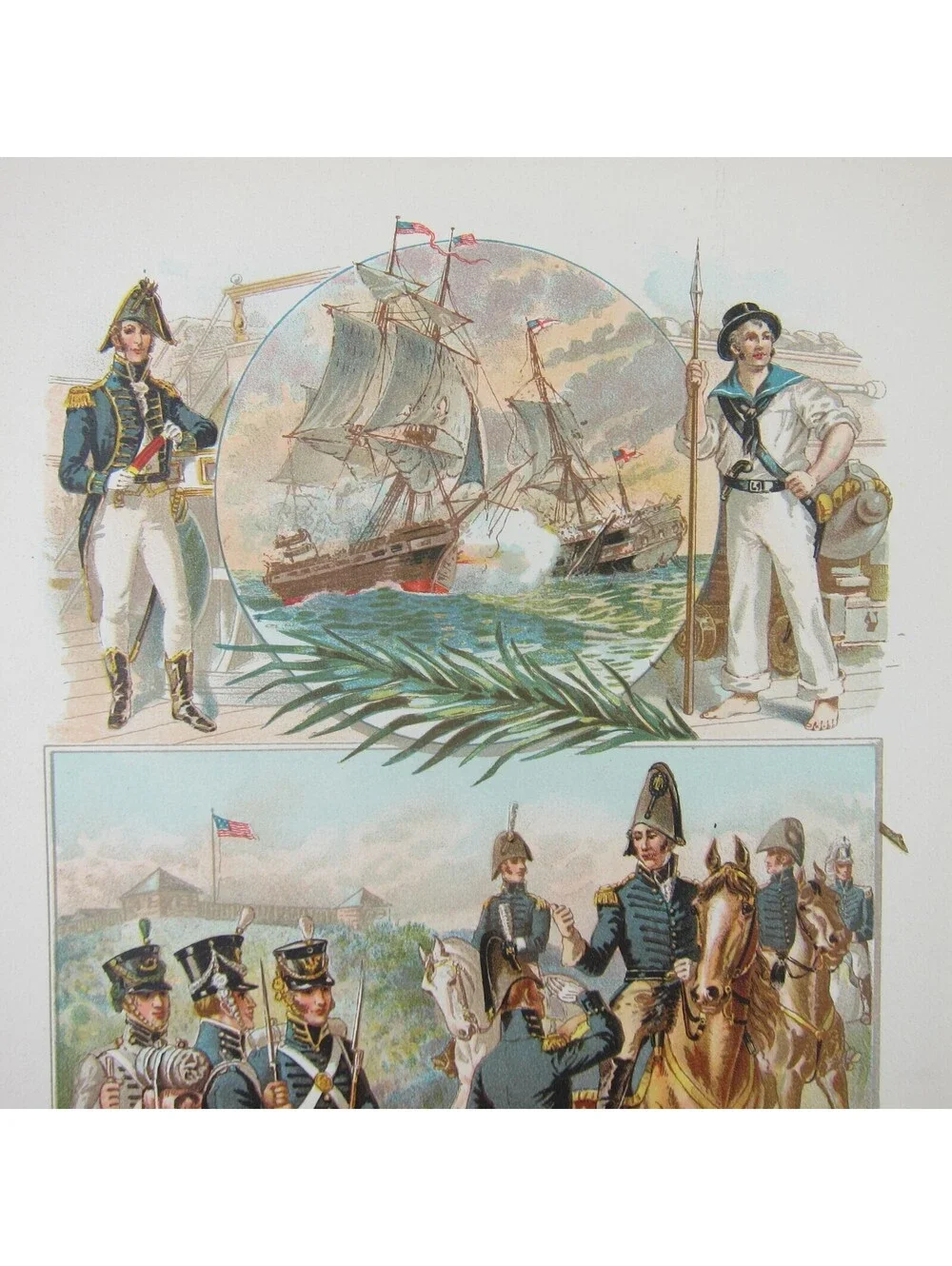 Chromolith Book Plate US Army & Navy Uniforms War of 1812 HA Ogden Antique 1890s